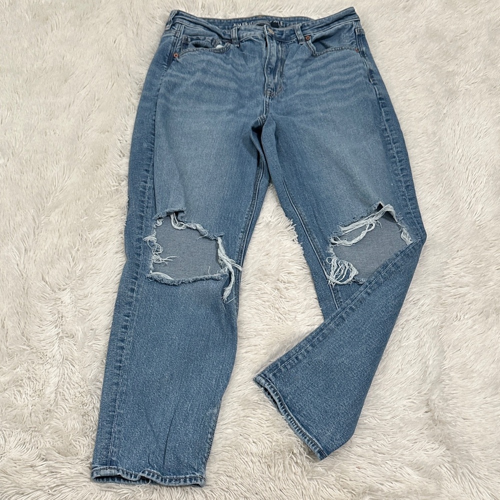 American Eagle Outfitters Blue Distressed Mom Jeans